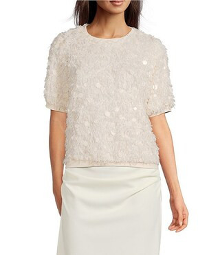 Gibson & Latimer Knit Sequin Crew Neck Elbow Sleeve Sweater | Dillard's | Dillard's