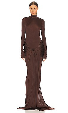 Helsa Slinky Jersey Sarong Maxi Dress in Chocolate Brown from Revolve.com | Revolve Clothing (Global)