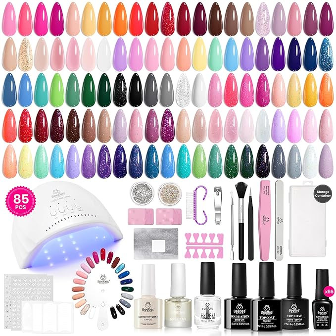 Beetles Gel Nail Polish Kit with U V Light 85Pcs, 55 Colors Seasonal Symphony Set with Diamond De... | Amazon (US)