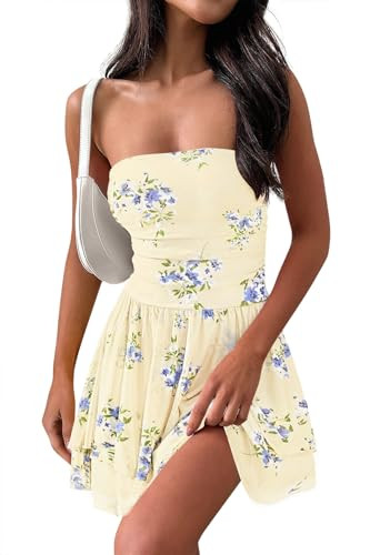 MEROKEETY Women's Summer Floral Strapless Tube Dress Boho Off Shoulder Ruffle Tiered Mini Sundres... | Amazon (US)