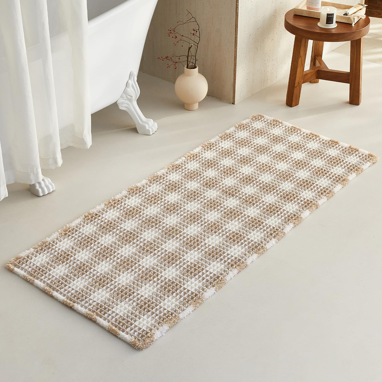 Waffle Runner Rug Bathroom, Long Boho Bathroom Rugs Non Slip Washable Absorbent Checkered Bathroo... | Amazon (US)