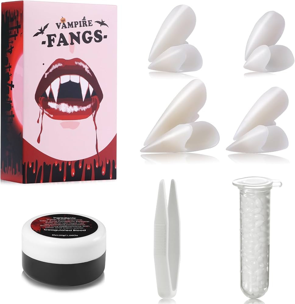 xutengy 4 Pieces Vampire Teeth Fangs with Vampire Blood Makeup Kit，4 Sizes Custom Fangs Vampire... | Amazon (US)