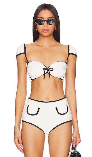 X Olivia Culpo Cabana Bows Bikini Top in Cream Terry Rib | Revolve Clothing (Global)