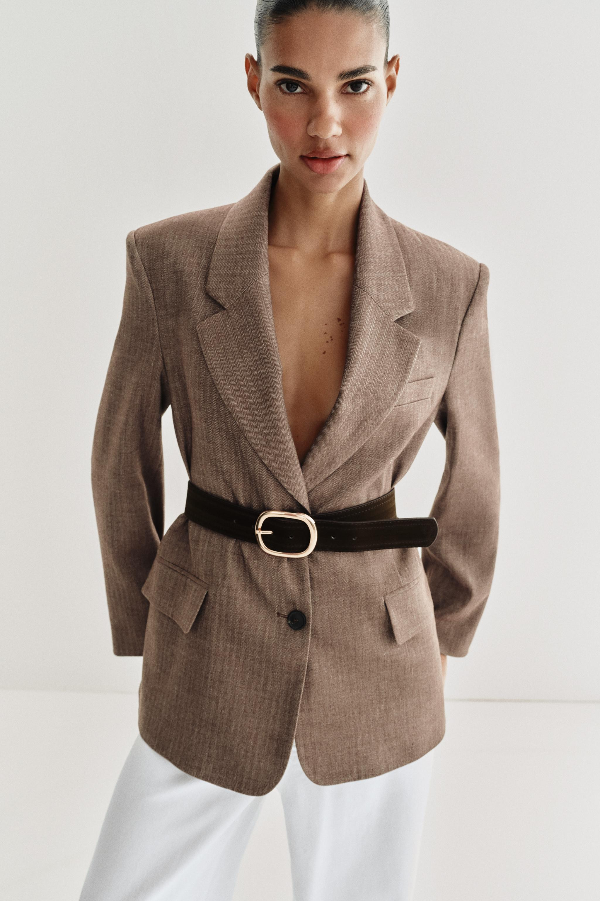 HERRINGBONE BELTED BLAZER | Zara US