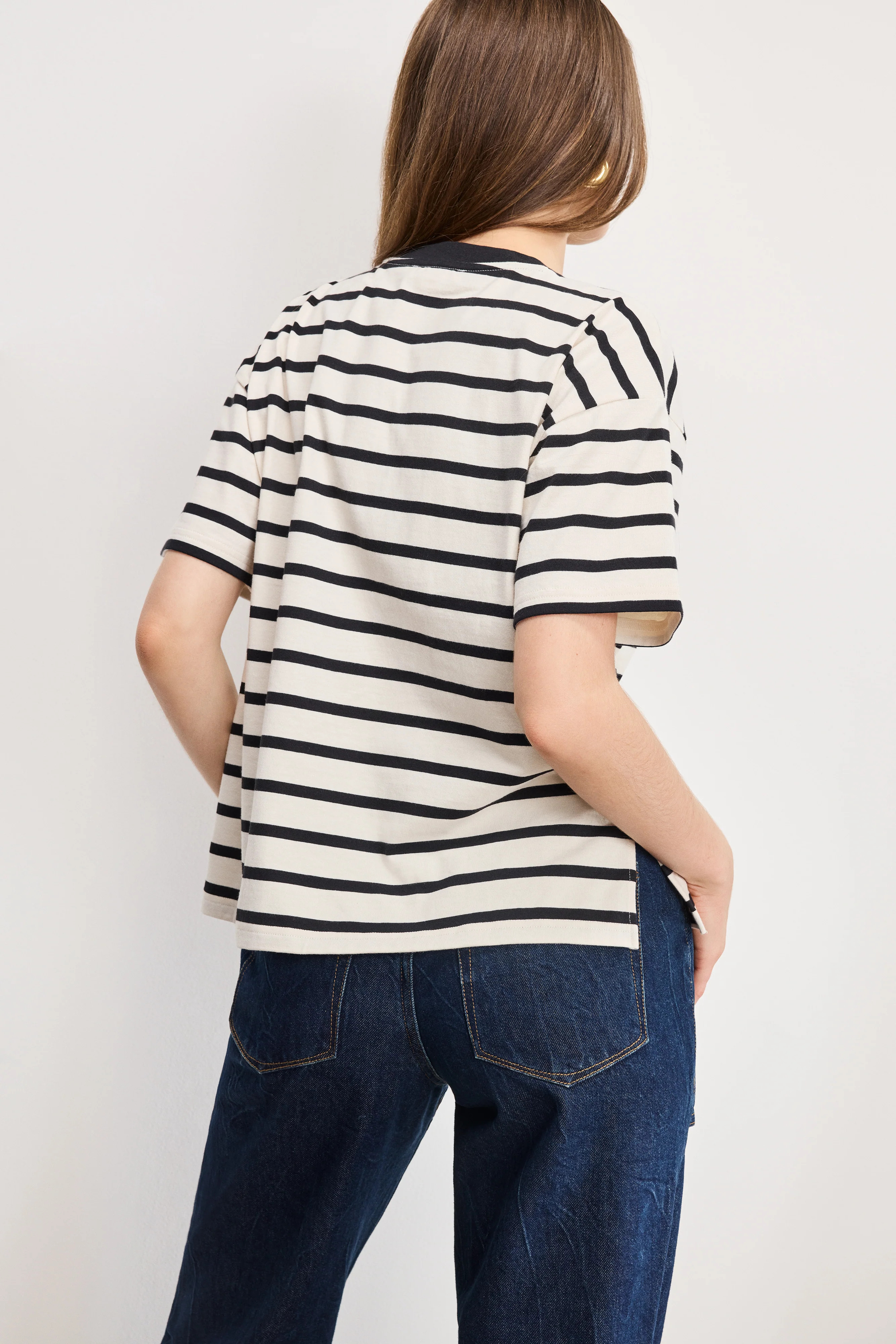 COTTON OVERSIZED TEE | BLACK &amp; ECRU WIDE STRIPE - GOOD AMERICAN | Good American