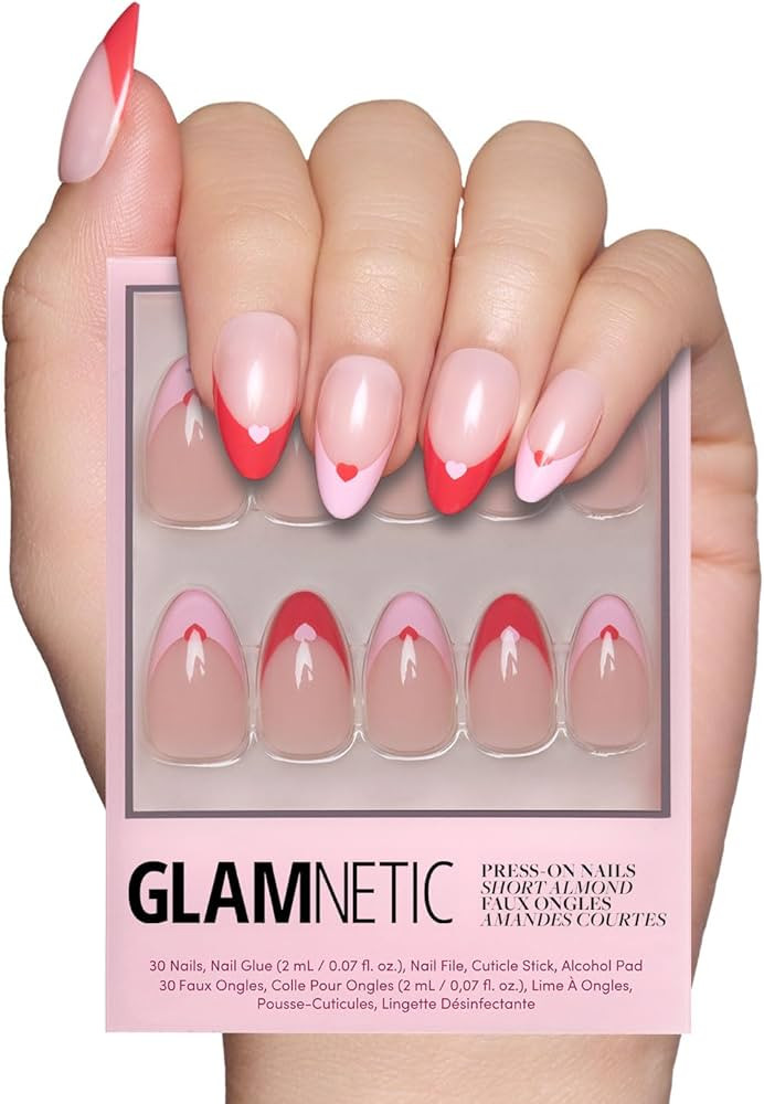 Glamnetic Press On Nails - Pure Hearted | Glossy, Semi-Transparent Short Almond Nails with Heart ... | Amazon (US)