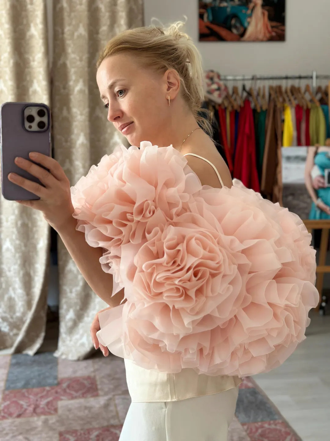 Vivienne 3D Flower Organza Fabric: Custom Wedding Cape Bolero Shrug | Etsy (US)