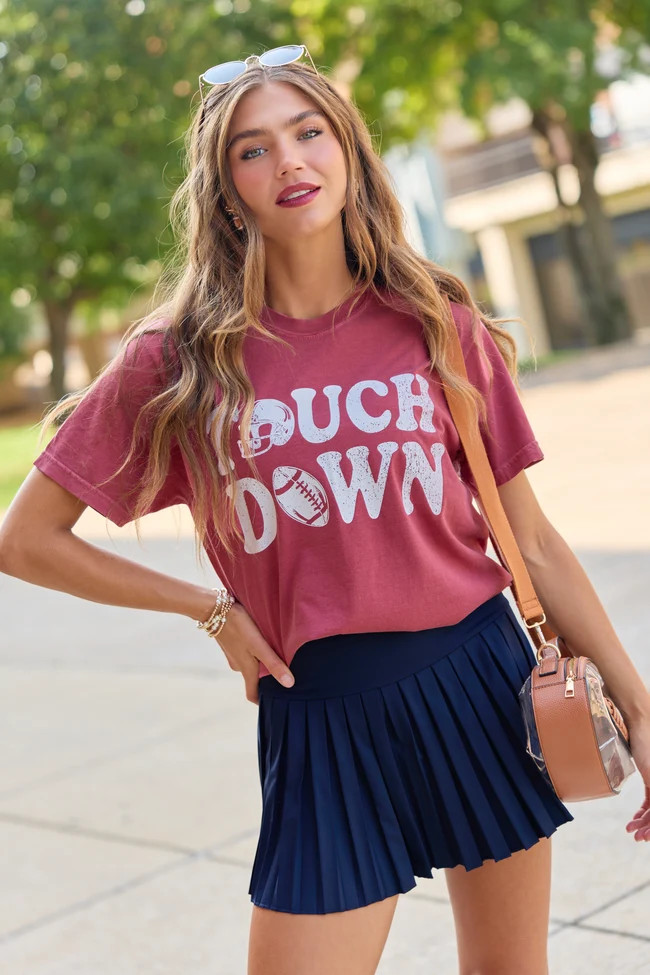 Touchdown Printed Crimson Graphic Tee | Pink Lily