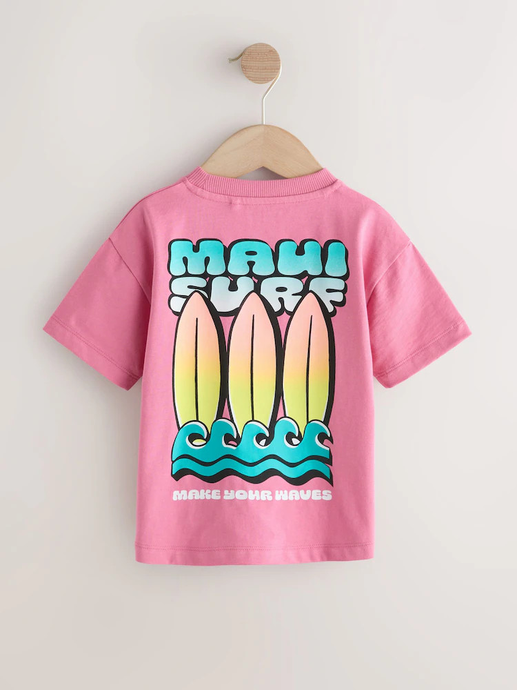 Pink Surfboard Short Sleeve Back Print T-Shirt (3mths-7yrs) | Next US