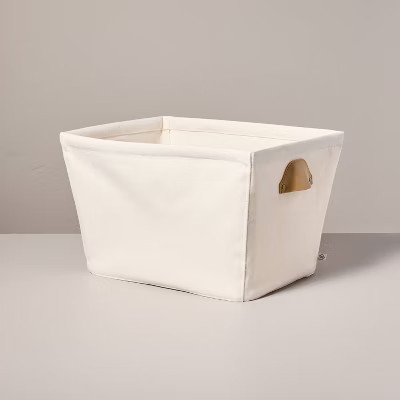 Decorative Canvas Storage Bin with Faux Leather Cup Handles Cream/Tan - Hearth & Hand™ with Magnolia | Target