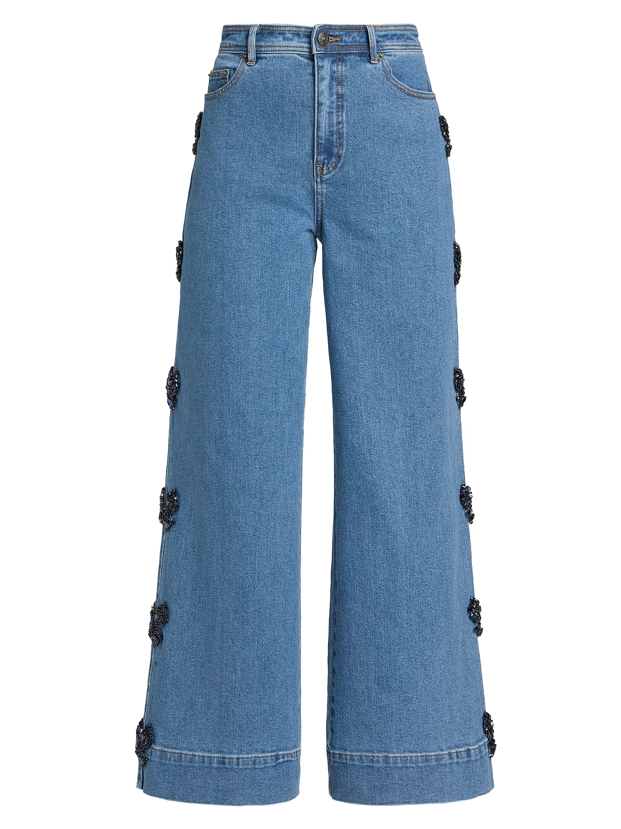 Cinq à Sept Betsey Rhinestone Bow Wide-Leg Jeans | Saks Fifth Avenue | Saks Fifth Avenue