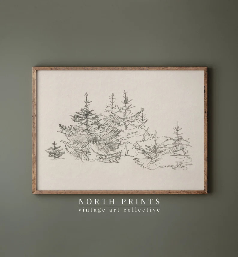 Minimalist Christmas Wall Art Sketch Neutral Holiday Decor - Etsy | Etsy (US)