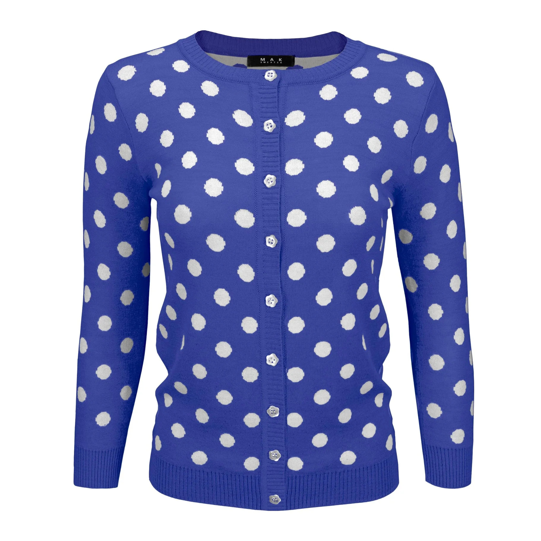 YEMAK Women's Polka Dot Cute Jacquard Crewneck Button Down Sweater Cardigan MK3104-RBL-S | Walmart (US)