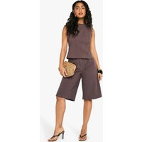 boohoo Women's Linen Tailored Mid Rise Bermuda Shorts in Chocolate | Size: 12 | Boohoo.com (UK & IE)