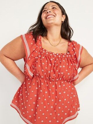 Women's Plus / TopsEmbroidered-Print Ruffle Plus-Size Babydoll Top | Old Navy (US)