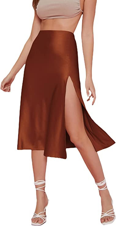 Verdusa Women's Sexy Boho Floral Split Thigh High Waist Swing Midi Skirt | Amazon (US)