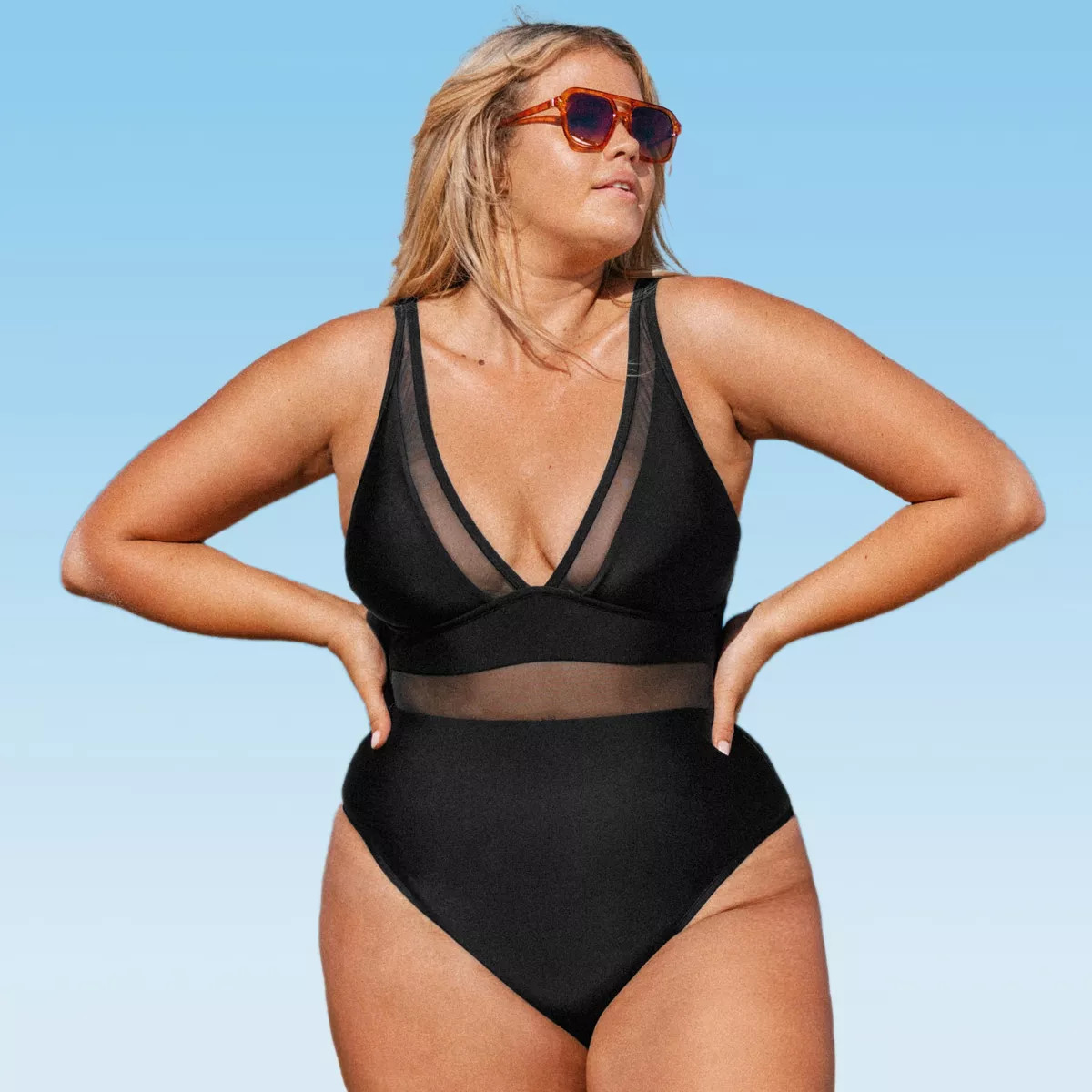 Women's Plus Size V Neck Mesh Sheer One Piece Swimsuit -Cupshe | Target