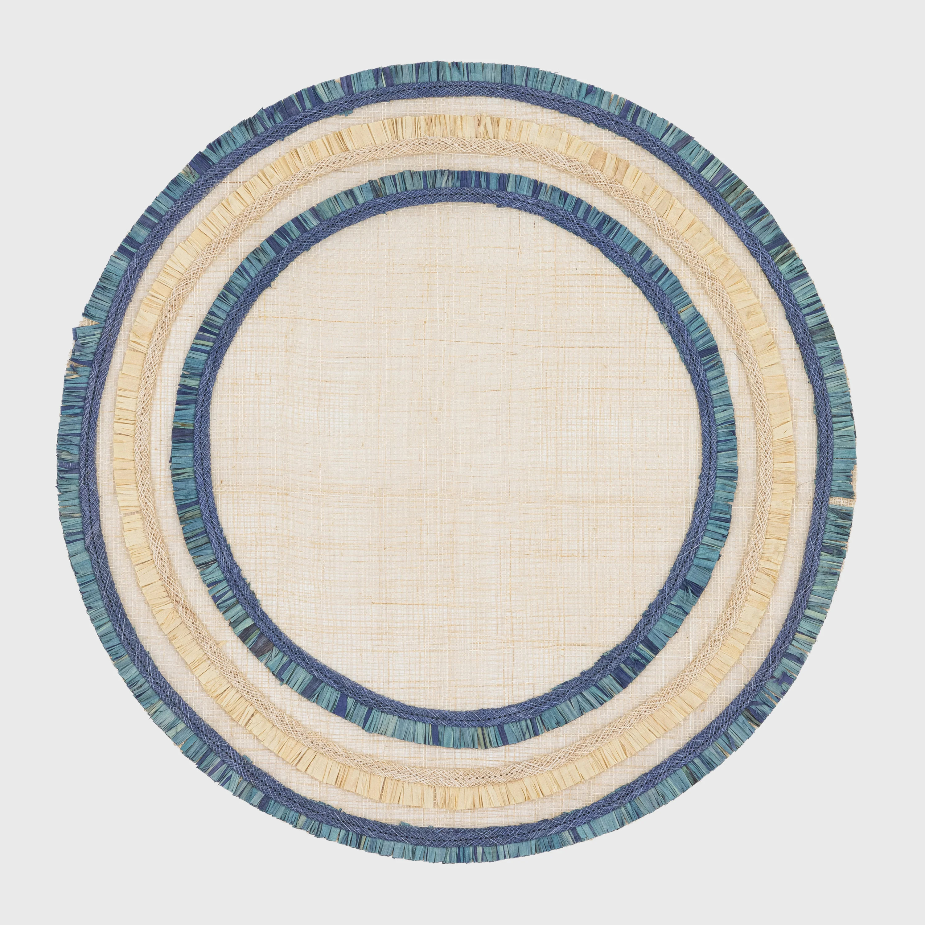 Ruffle edge straw placemat, indigo, set of four | Joanna Buchanan