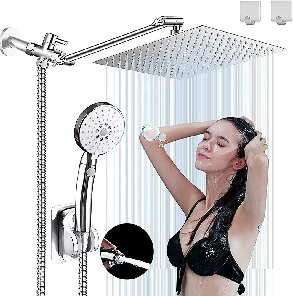 Shower Head Combo, 10'' High Pressure Rainfall Shower Head / 3 Settings Button Handheld Showerhea... | Amazon (US)