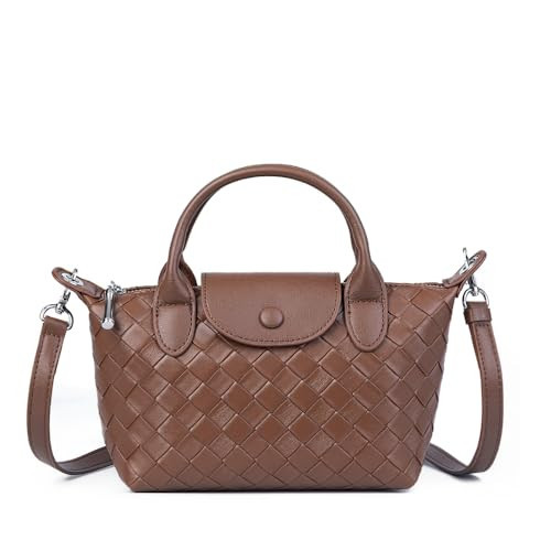 Mini Lightweight Genuine Leather Women's top Handle Handbag Fashion Travel Daily Satchel, Brown | Amazon (US)