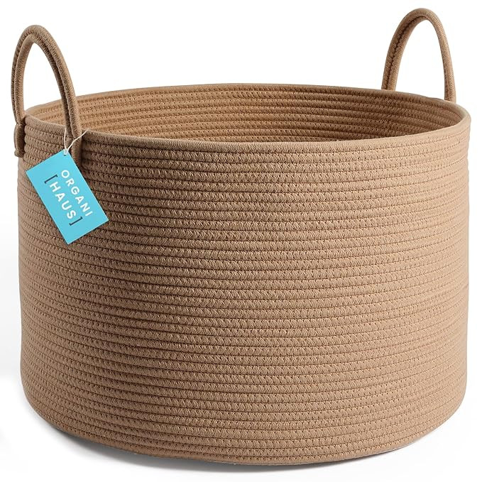 OrganiHaus Extra Large Blanket Basket for Living Room 20x13, Natural Cotton Rope Laundry Basket, ... | Amazon (US)