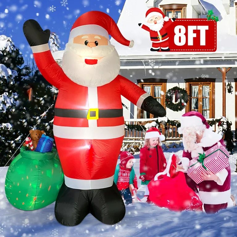 8 Ft Christmas Inflatable Santa Claus with Blow Up Gift Box Outdoor Decorations with Colorful LED... | Walmart (US)