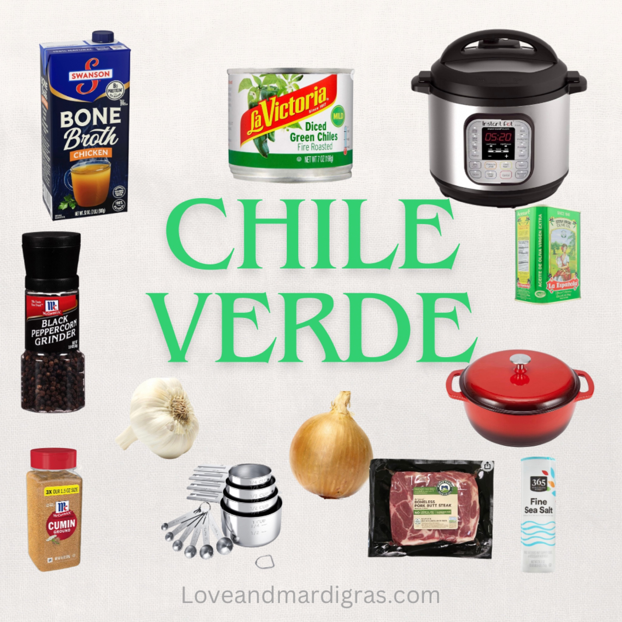 Chile verde 


Chopped onion
Pork shoulder
Garlic clove
Salt
Pepper 
Cumin
1 can of green chiles
Olive oil
Chicken stock or water 

Brown the meat in the pot (Dutch oven or crock pot) with garlic, onion, salt, pepper, cumin. Poke the meat with a fork the whole time. Once the meat is brown add the can of green chiles, add chicken stock or water. Cover and let cook for 3-4 hours until the meat falls off the bone 

#LTKHome