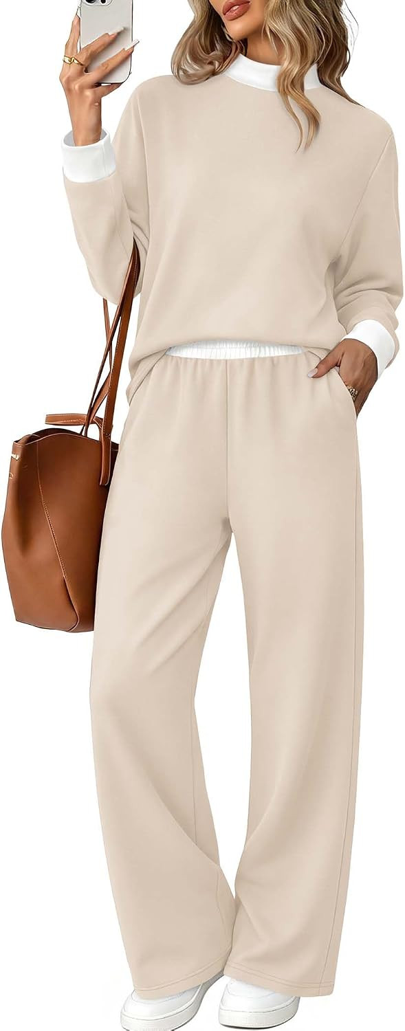 Sampeel Two Piece Sets for Women Color Block Matching Set Cozy Loungewear | Amazon (US)