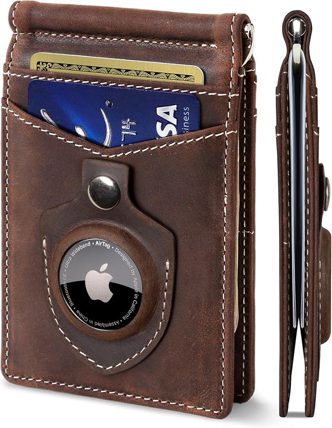 SERMAN BRANDS AirTag Wallet - RFID Blocking Mens Minimalist Money Clip Wallet for Airtag - Full G... | Amazon (US)