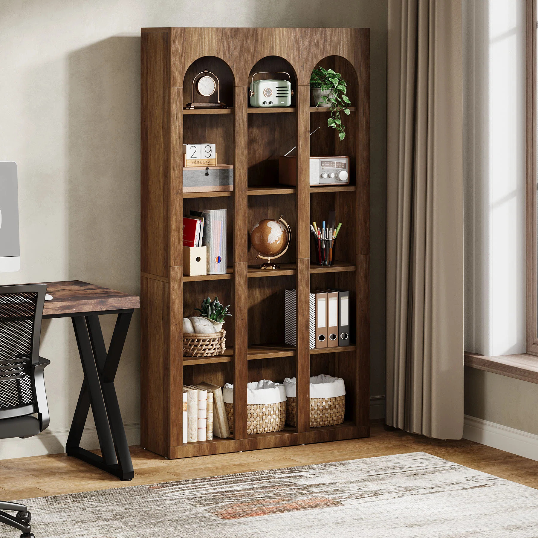 5-Tier 39.37" W X 70.87" H Modern Brown Wood Farmhouse Home Office Tall Bookshelf Bookcase Open L... | Wayfair North America