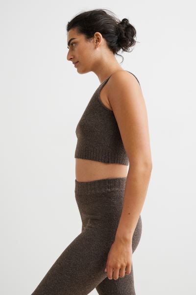 Fine-knit Crop Sweater Vest - Brown melange - Ladies | H&M US | H&M (US)