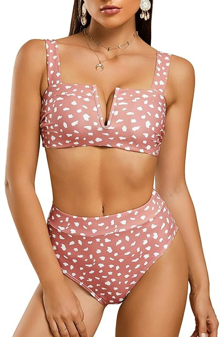 Sherrylily Womens Two Piece Swimsuits Leopard High Waist Strappy Bikini Set Padded Push Up Swimwear | Amazon (US)