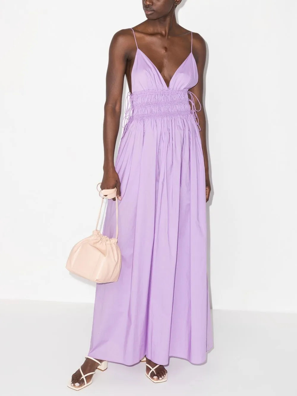 V-neck shirred maxi dress | Farfetch Global