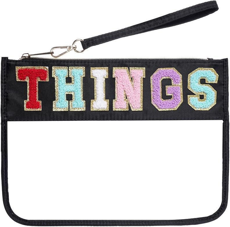 Chenille Letter Bag, Multi-purpose Nylon Clear Makeup Cosmetic Bags Flat Pouches with Zipper for ... | Amazon (US)