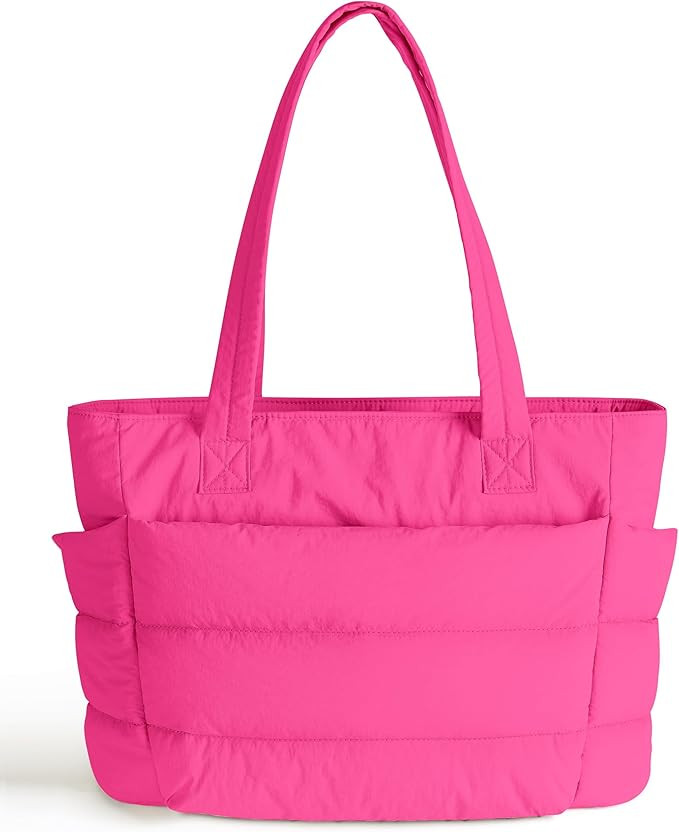 Puffer Tote Bag for Women, Cute Quilted Carryall with Zippered Compartments Shoulder Bag Handbag ... | Amazon (US)