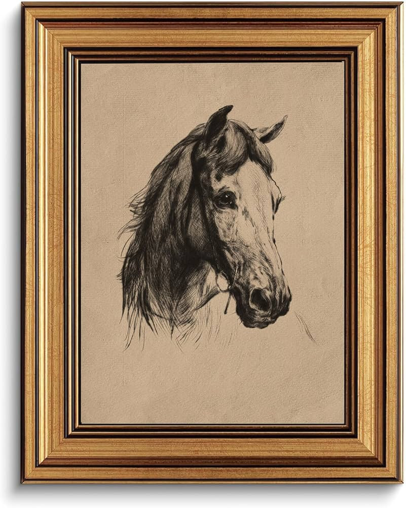Gold Framed Wall Art Vintage Horse Head Canvas Art Farmhouse Animals Picture Sketch Equestrian Wa... | Amazon (US)