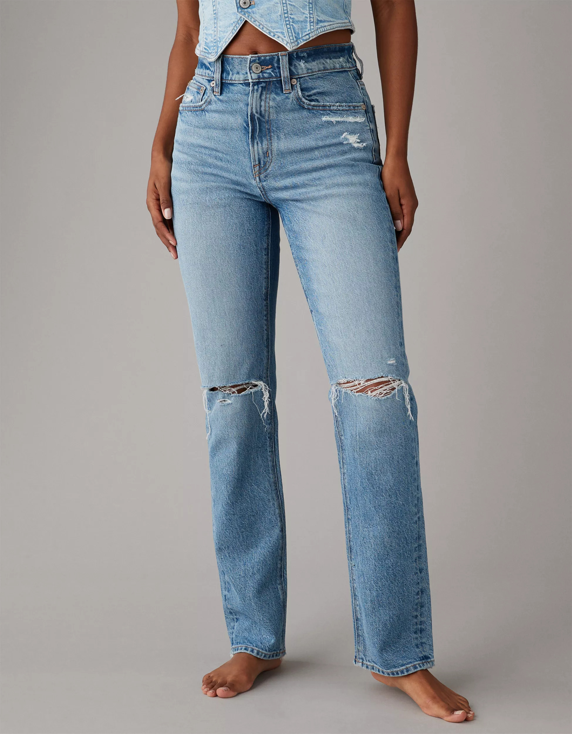 AE Stretch Super High-Waisted Straight Jean | American Eagle Outfitters (US & CA)