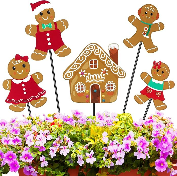 Roowest 5 Pack 12'' H Metal Christmas Yard Stakes Outdoor Decorations Gingerbread Man House Garde... | Amazon (US)