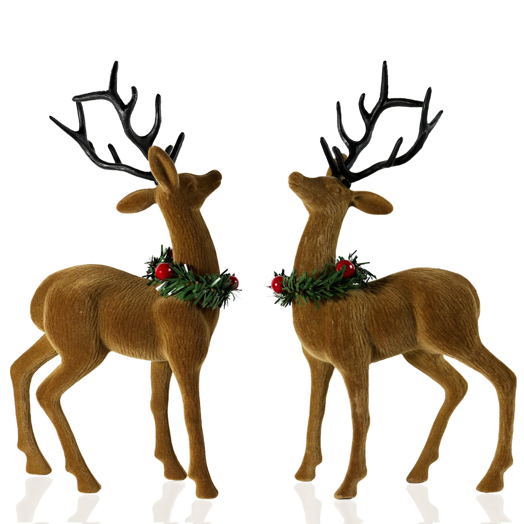 2pcs Velvet Reindeer Christmas Decorations, Flocking Christmas Reindeer Figurines with Red Berry ... | Amazon (US)
