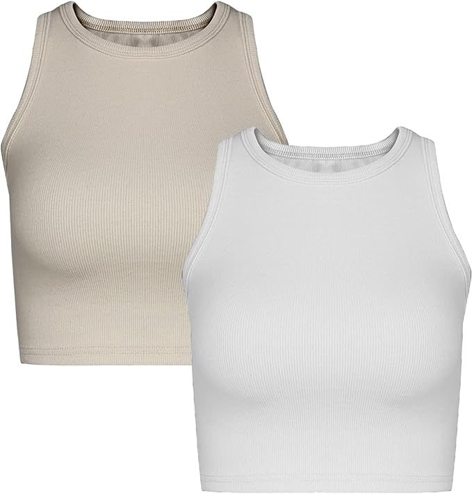 2 Pieces Basic Seamless Sports Tank Tops Sleeveless Racerback Yoga Workout Crop Tops for Women | Amazon (US)