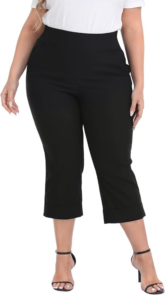 HDE Plus Size Pull On Capris for Women | Amazon (US)