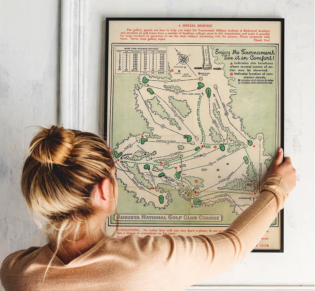 1954 Augusta National Golf Club Course - Golf Décor Wall Art - 4th Day Broadside Fan Map - Maste... | Amazon (US)