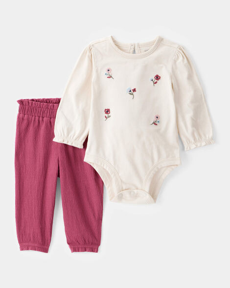 Baby 2-Piece Floral Long-Sleeve Bodysuit Pant Set - White/Pink | Carter's Inc