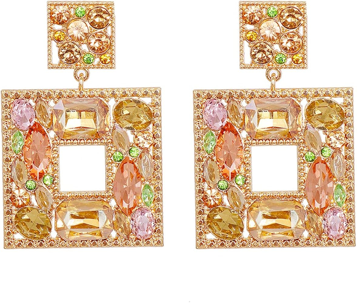 Rhinestone Square Dangle Earrings For Women Sparkly Crystal Geometric Drop Statement Earrings Jur... | Amazon (US)