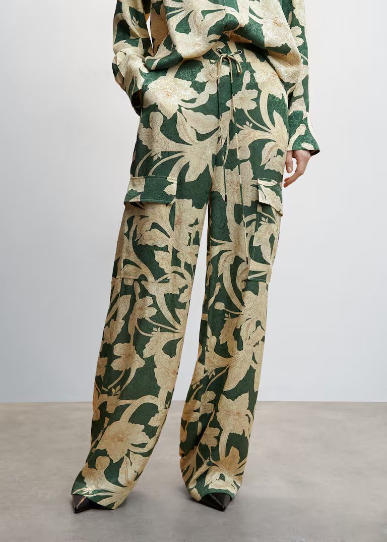 Floral jacquard pants with pockets -  Women | Mango USA | MANGO (US)