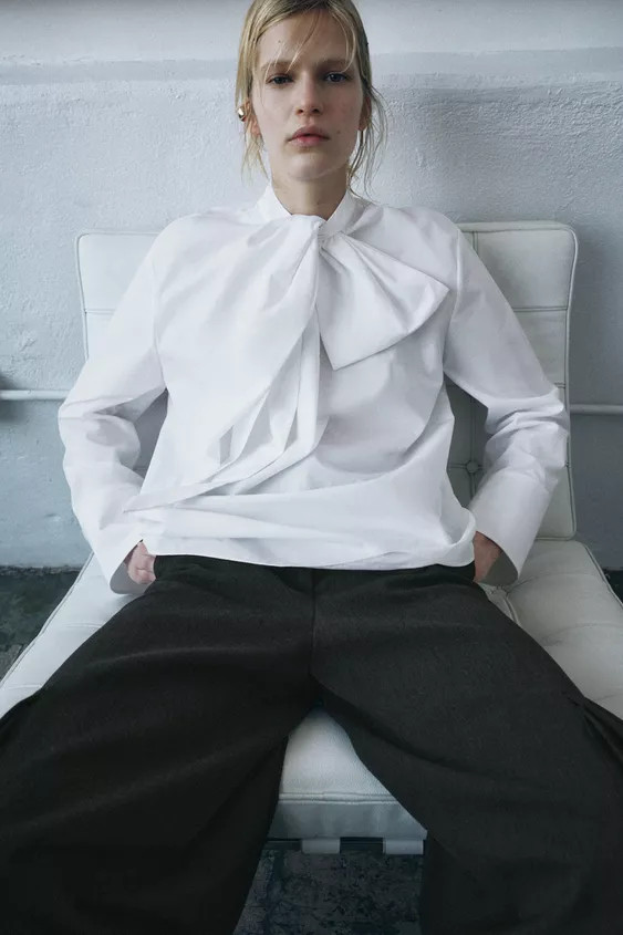 ZW COLLECTION POPLIN SHIRT WITH TIE DETAIL | Zara UK