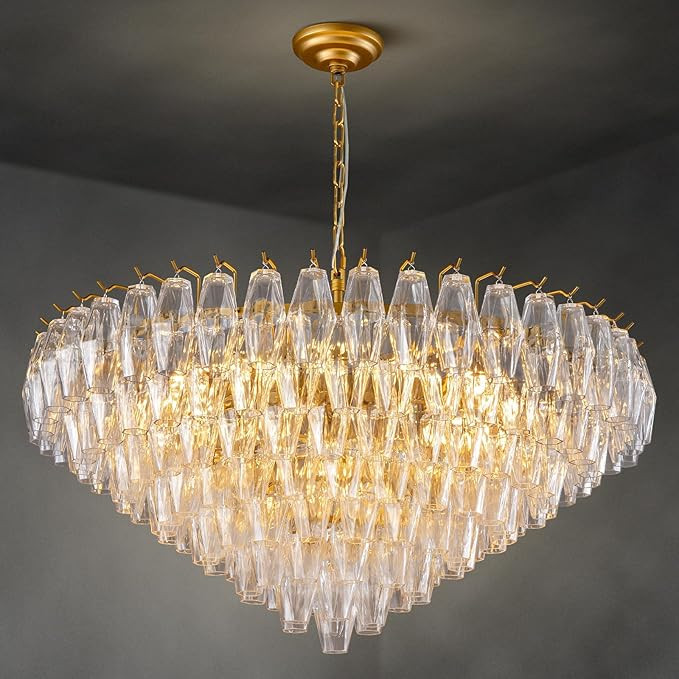 37" Extra Large Chandelier, 14-Light Clear Modern Round Chandelier for Living Room, Tiered Smoke ... | Amazon (US)