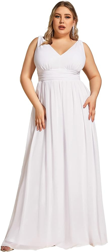 Ever-Pretty Women's Plus Size V-Neck Pleated Chiffon Maxi Semi-Formal Dress Evening Dresses 09016... | Amazon (US)