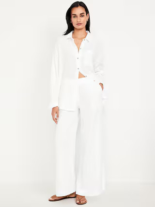 High-Waisted Crinkle Gauze Wide-Leg Pants | Old Navy (US)
