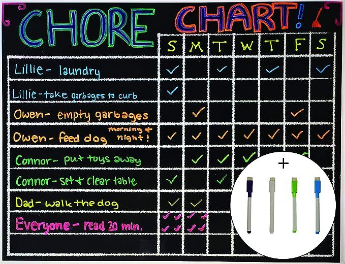 XL Chore Charts For Multiple Kids with 4 Pack Marker Set Magnetic (12" x 16" Responsibility Chore... | Amazon (US)